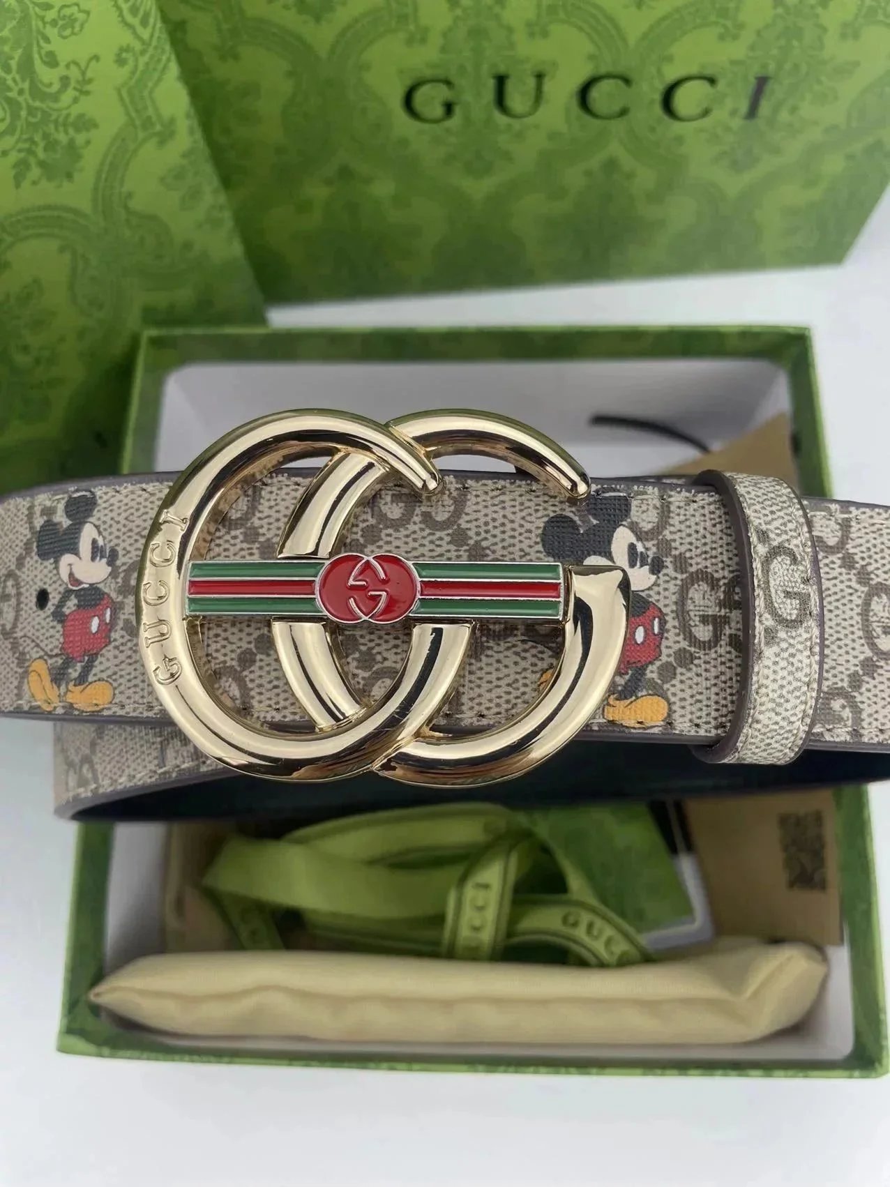 Gucci x Disney GG Marmont Belt Beige Multicolor Canvas Belt - 5