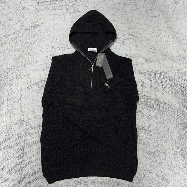 Stone Island Knitwear ST-C 010 ribbed knit sweater with compass sleeve badge product detail image 10
