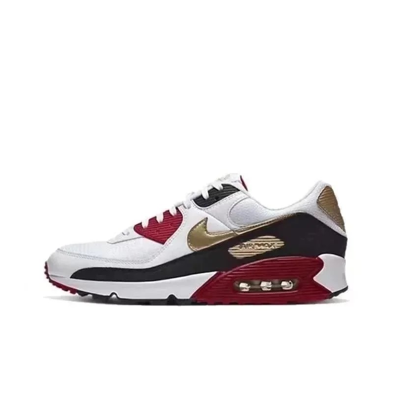 Nike Air Max 90 White Burgundy Gold Running Shoes - 1