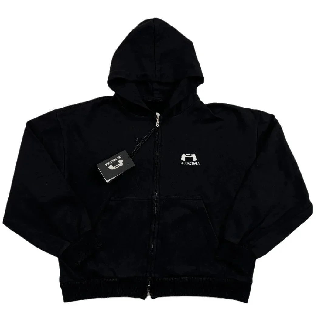 Balenciaga Logo Black Zip-Up Hoodie