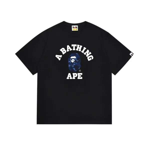 A Bathing Ape Arch Logo Camo Ape Head Black T-Shirt - 1