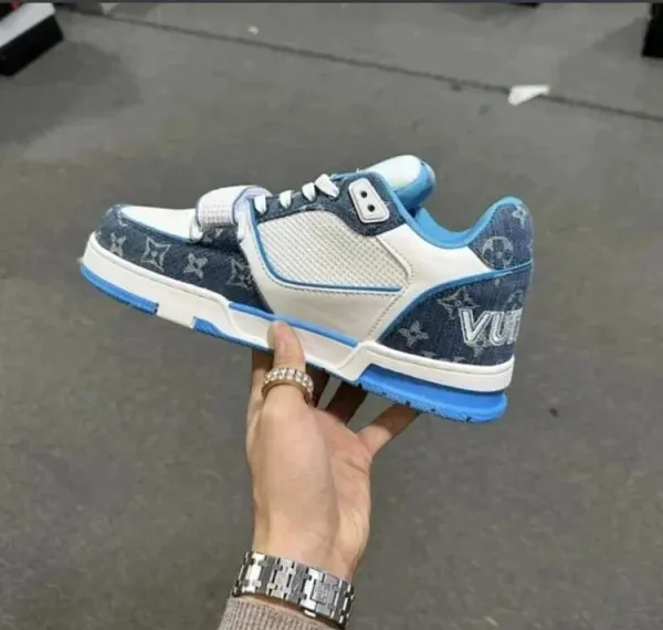 Louis Vuitton Trainer Denim Blue White Sneakers - 1
