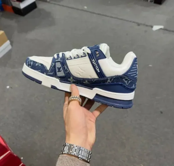Louis Vuitton Trainer Monogram Denim Blue and White Sneakers - 1