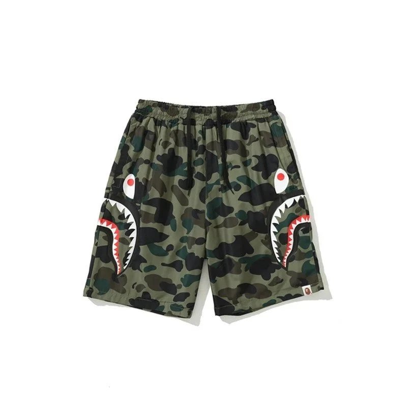 A Bathing Ape Shark Camo Split Shorts Black/Army Green - 8