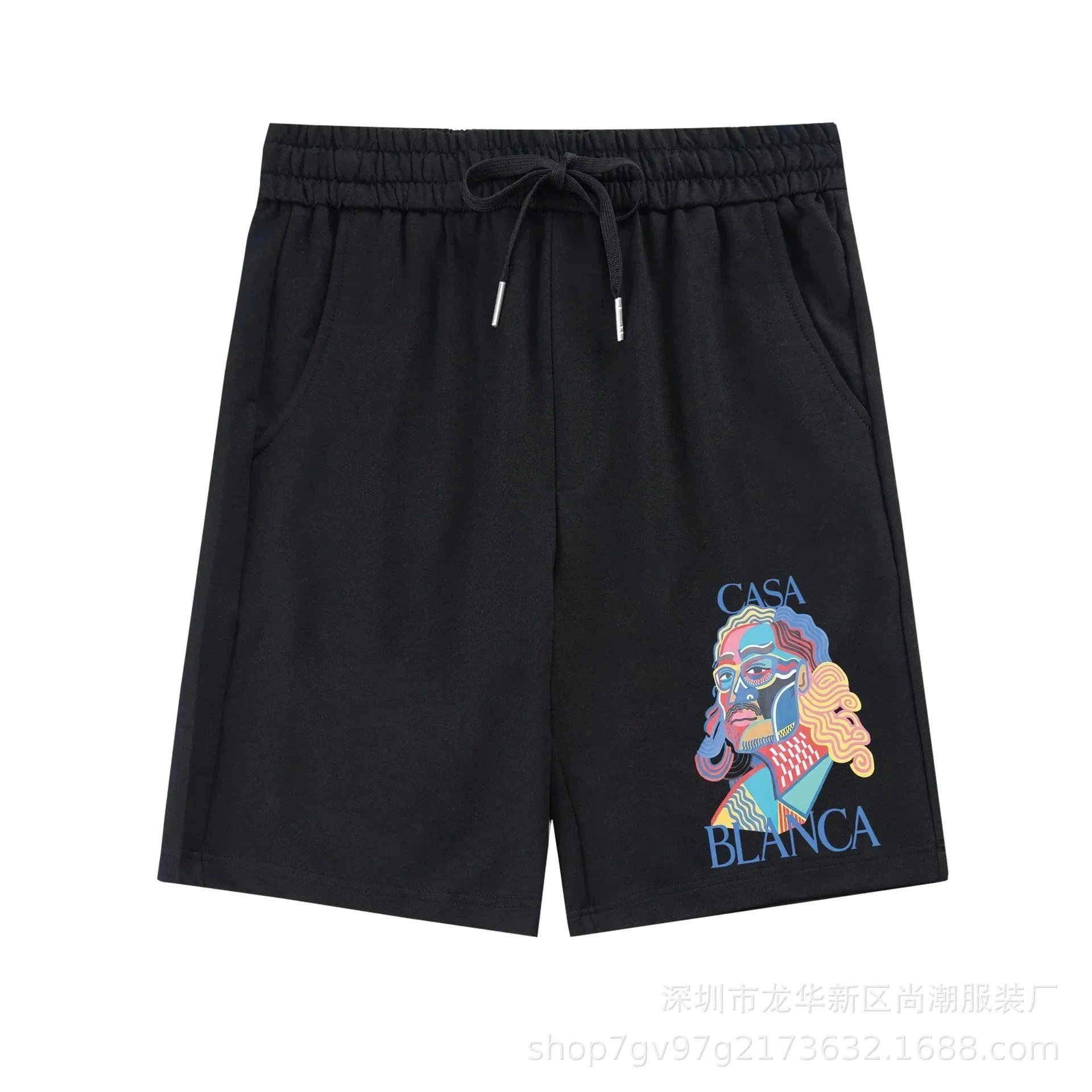 Casablanca Graphic Print Drawstring Waist Shorts Black - 10