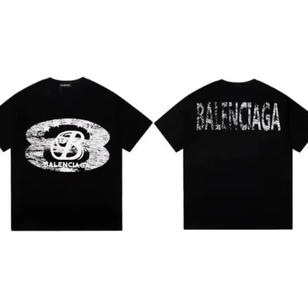 Balenciaga Distressed Logo T-Shirt Black - 1