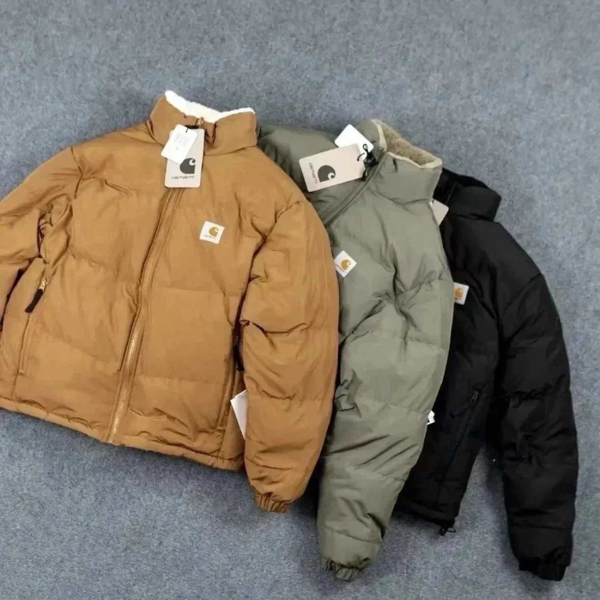 Carhartt Work In Progress Reversible Puffer Jacket Olive Green / Tan Faux Fur - 2