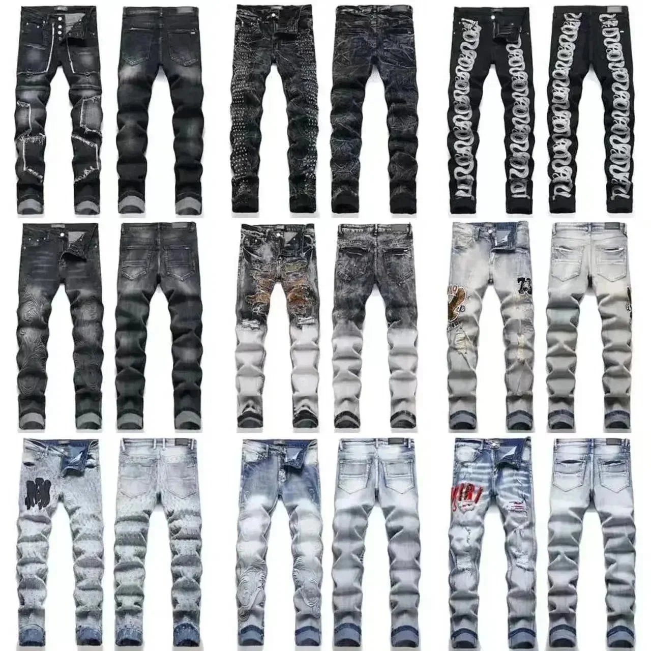 Amiri Distressed Embroidered Denim Jeans