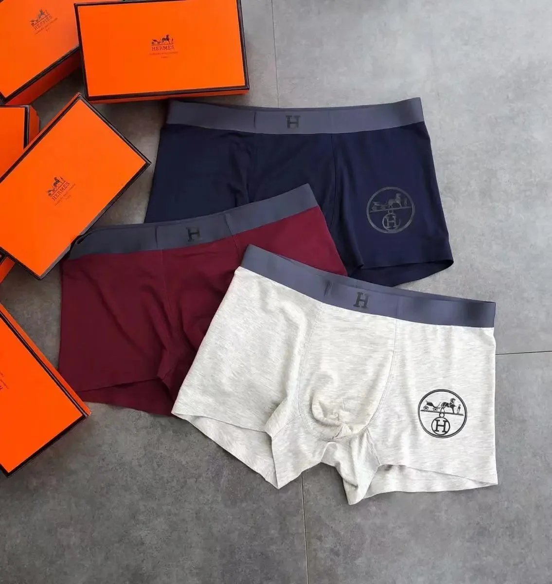 Versace Logo-Print Boxer Briefs in Gray, Lilac, and Navy Underwear - 11