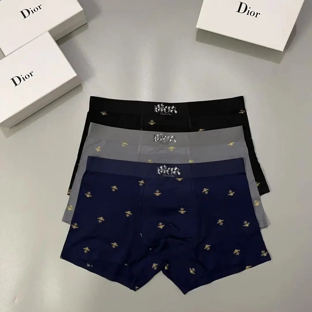 Dior Bee-Embroidered Boxer Briefs in Navy, Gray, and Black - 1