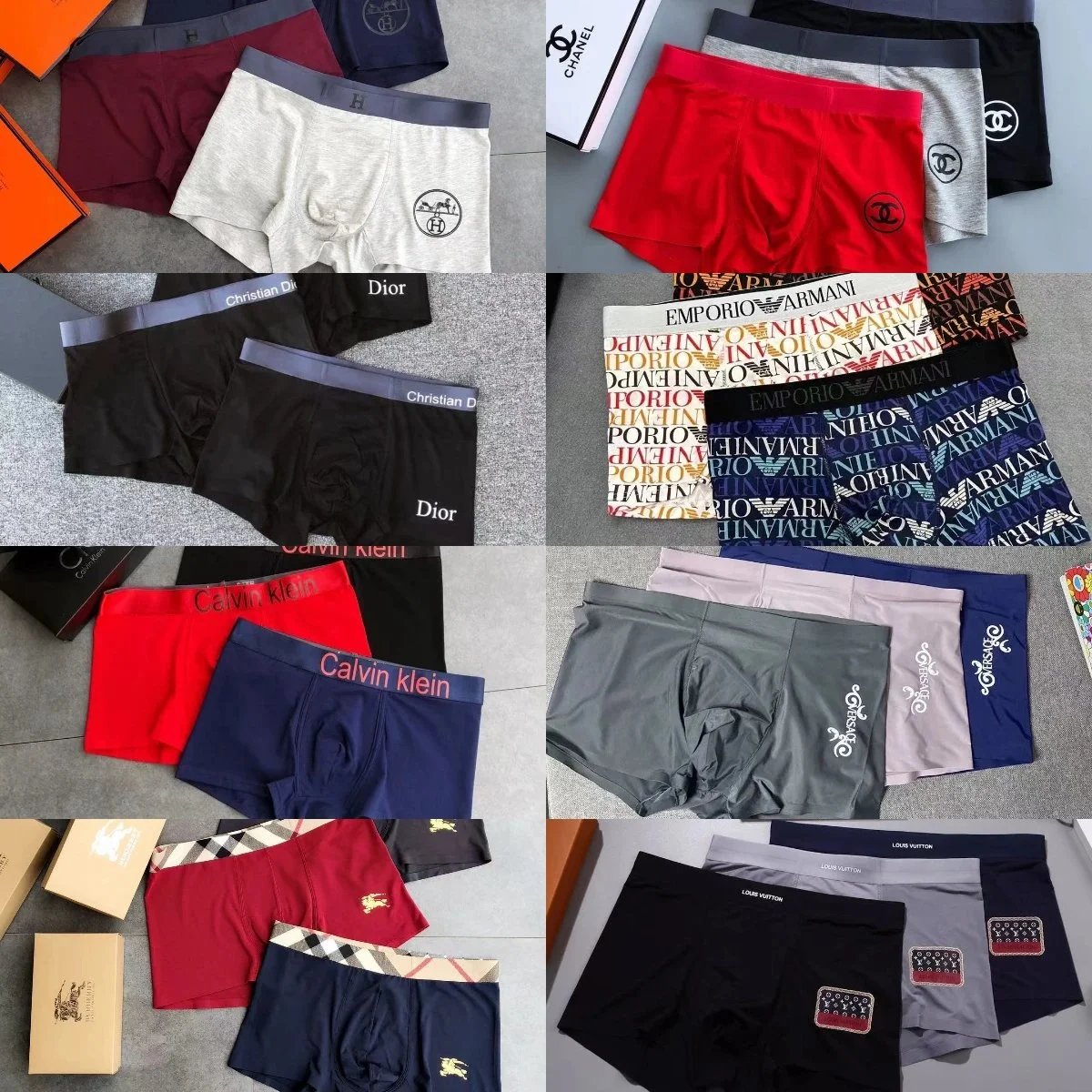 Versace Logo-Print Boxer Briefs in Gray, Lilac, and Navy Underwear - 2