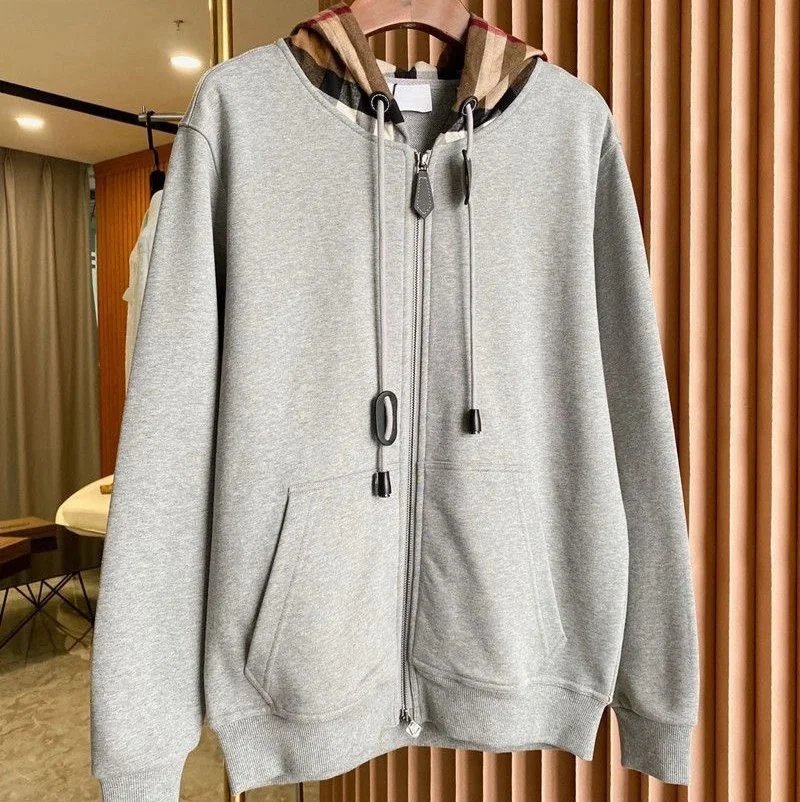Burberry Check-Trim Hoodie Gray Hoodie - 1