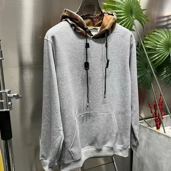 Burberry Check-Trim Hoodie Gray Hoodie - 1