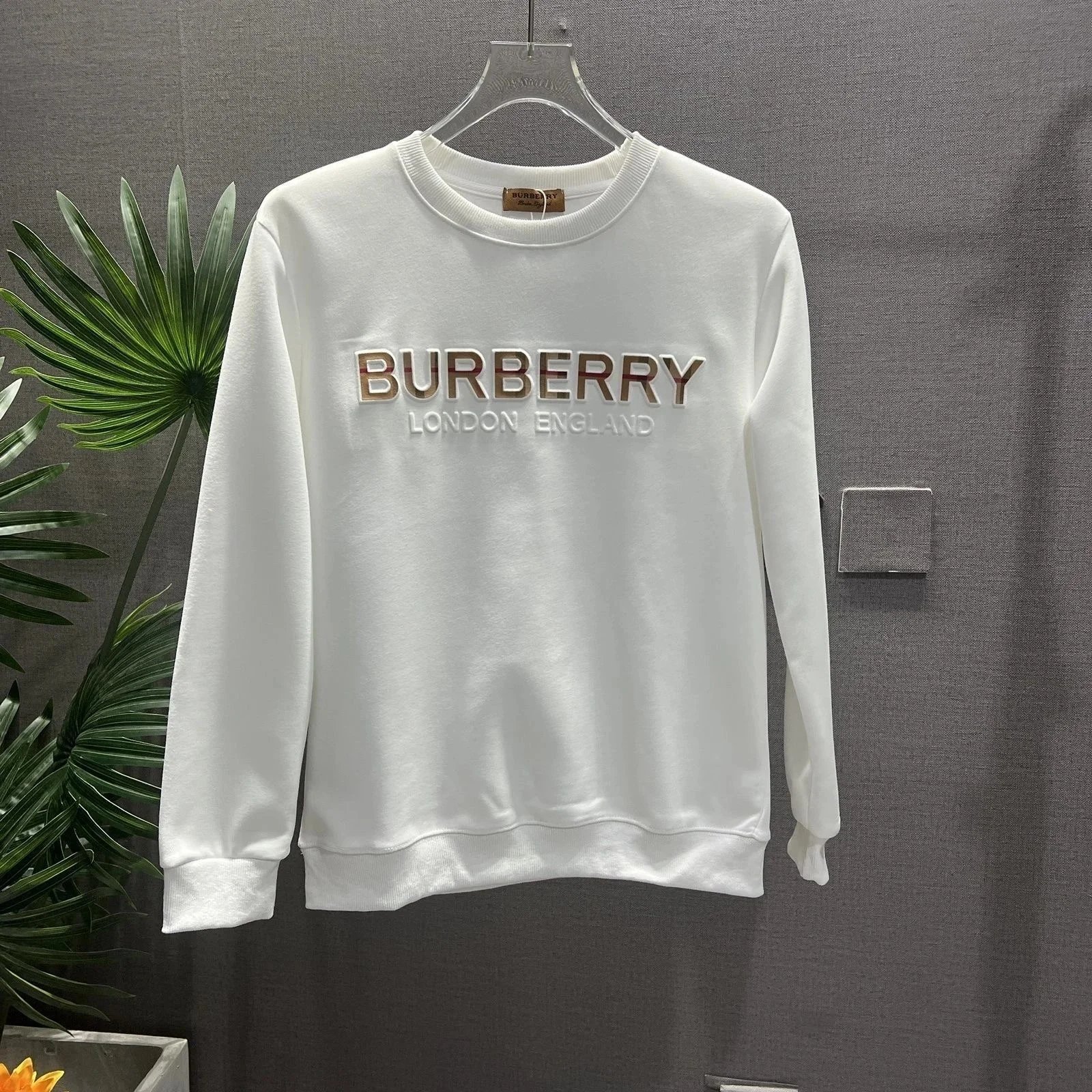Burberry Logo Embroidered White Hoodie - 1