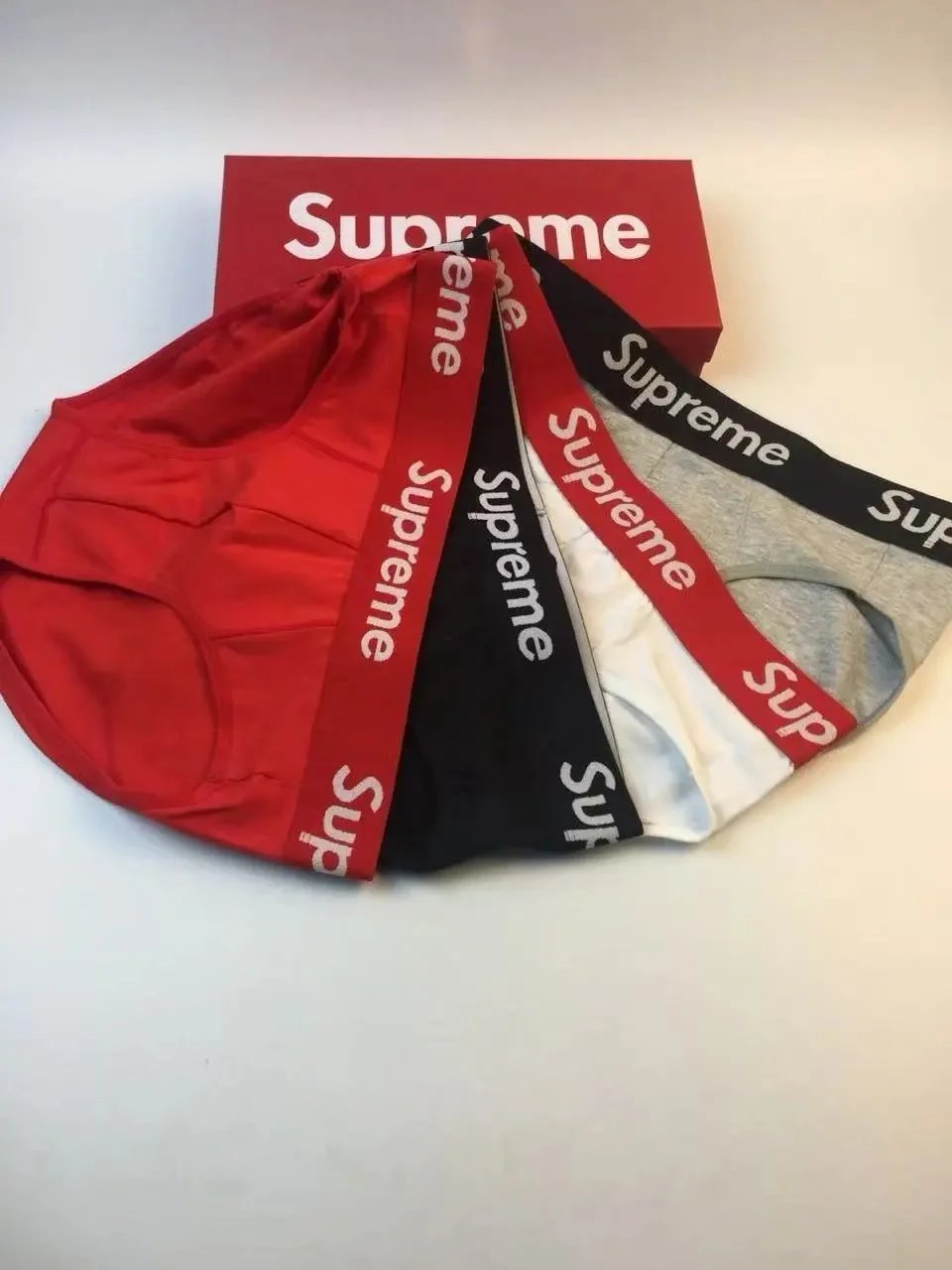 Supreme Box Logo Waistband Briefs Set Red Black White Gray Underwear - 1