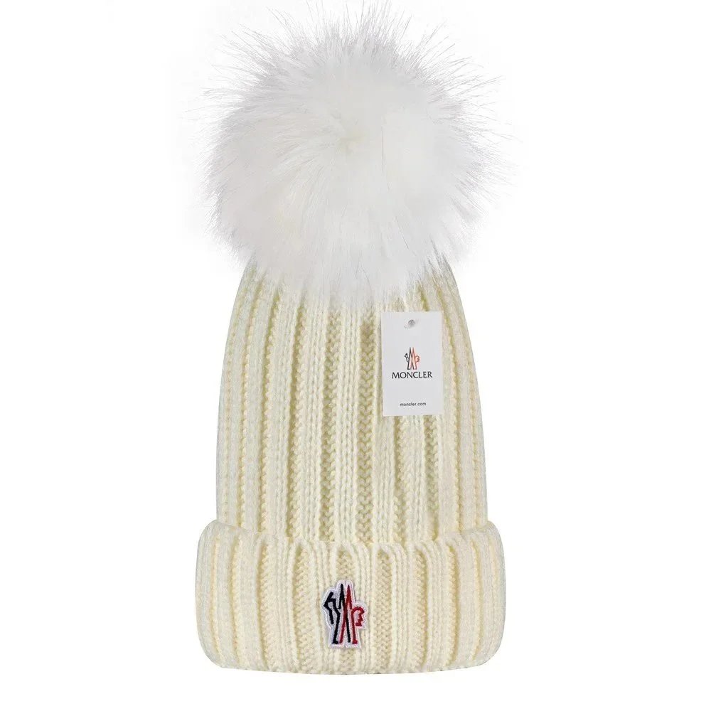 Moncler Beanie with Fur Pom-Pom in Cream - 1