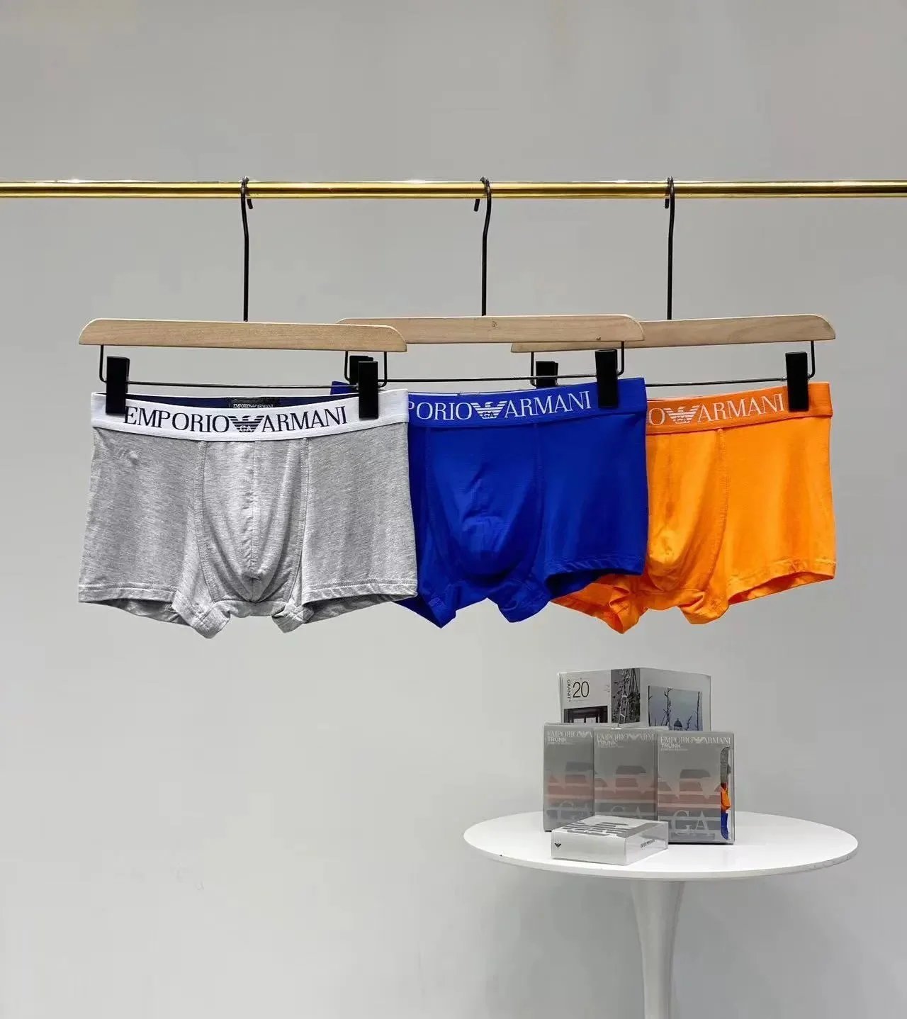 Versace Logo-Print Boxer Briefs in Gray, Lilac, and Navy Underwear - 5