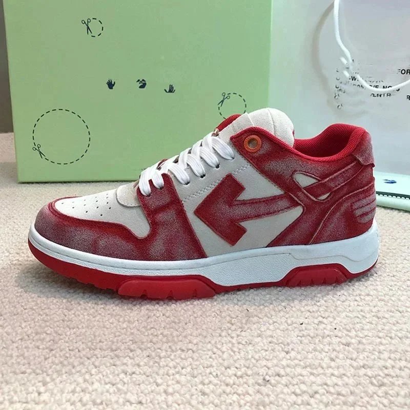Off-White Diagonal Arrow Low Top Red and White Sneakers - 2
