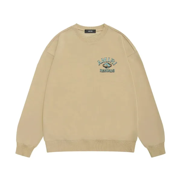 Amiri Records Logo Embroidered Beige Hoodie - 1