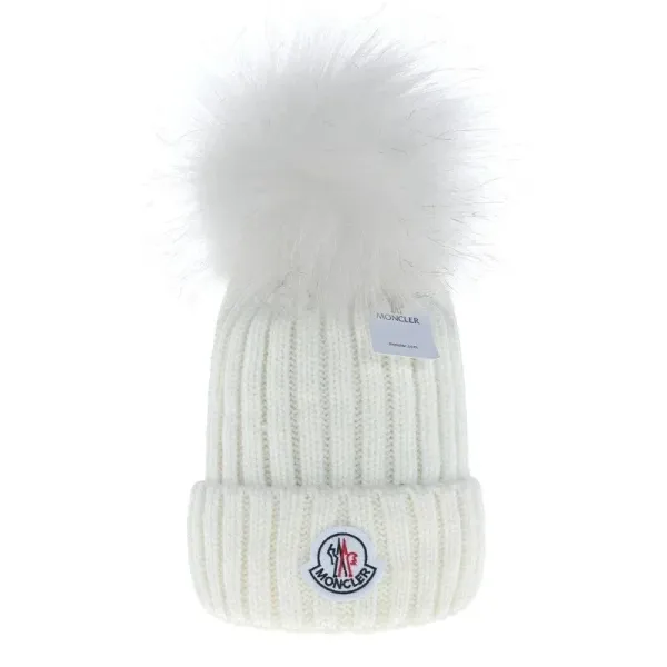 Moncler Beanie with Fur Pom-Pom White - 1