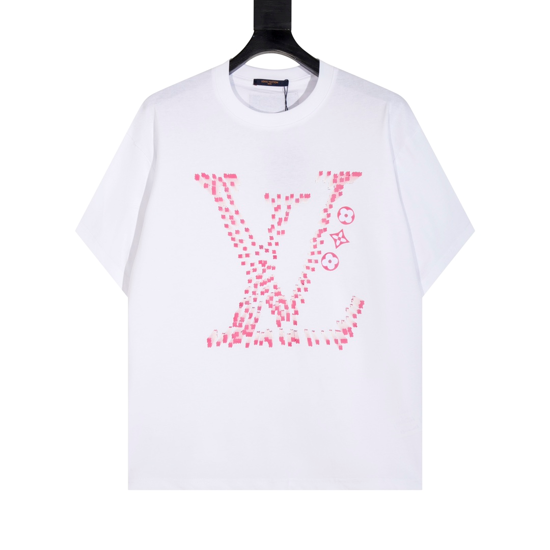 Louis Vuitton Pixelated LV Monogram Pink White T-Shirt