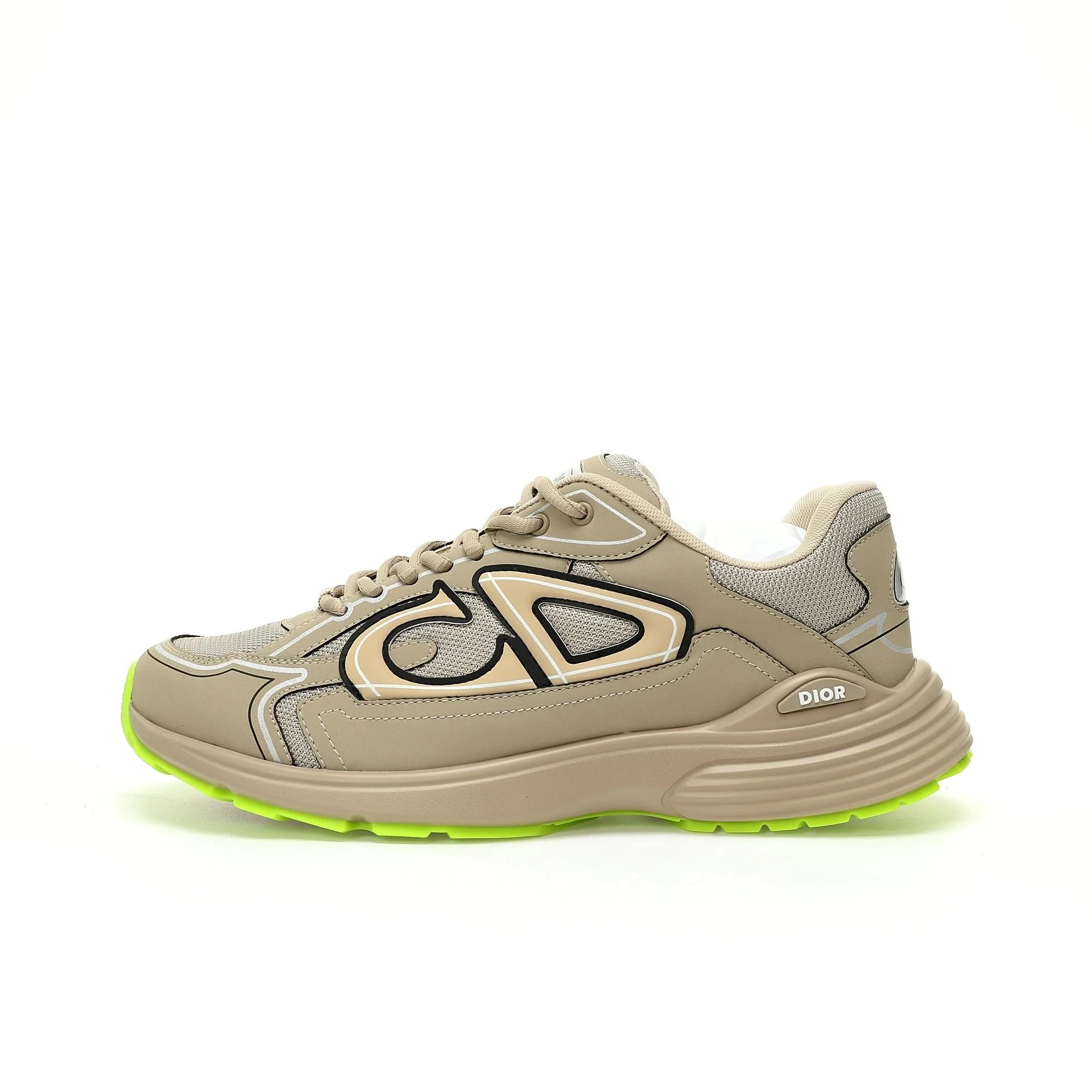 Dior B23 Low Beige Neon Green Sneakers - 1