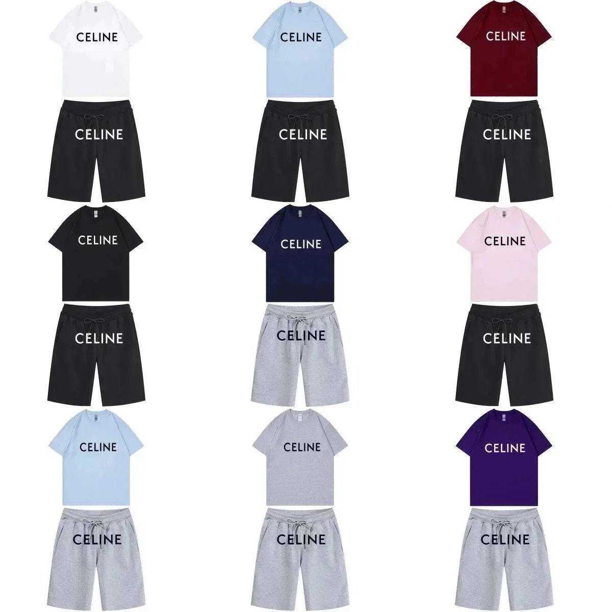 Celine Logo Print T-Shirt and Shorts Set