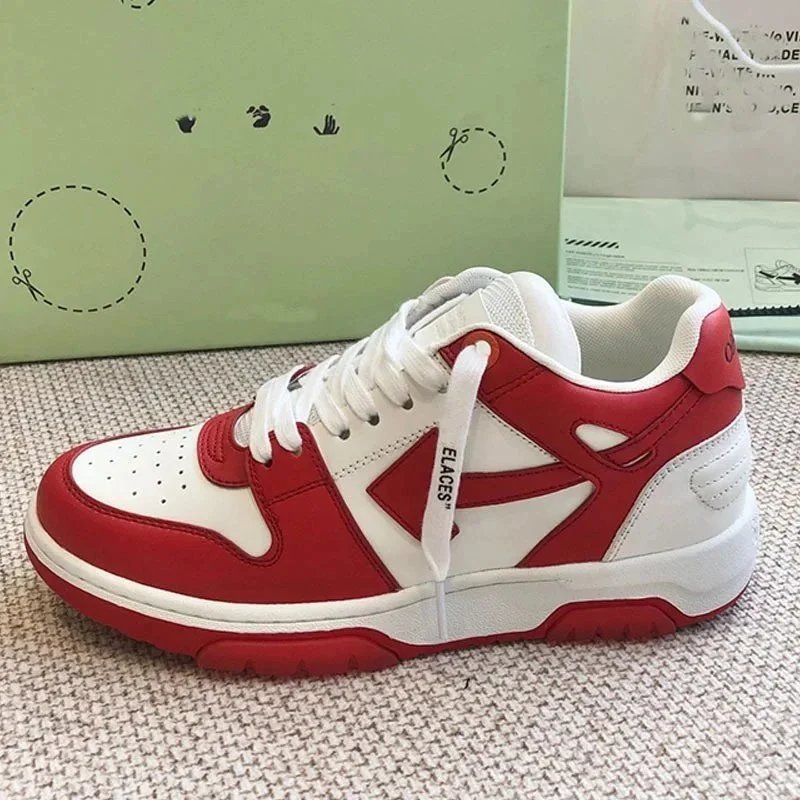 Off-White Diagonal Arrow Low Top Red and White Sneakers - 10