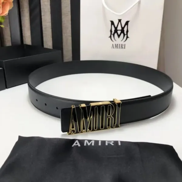 Amiri Logo Buckle Leather Belt Black - 8