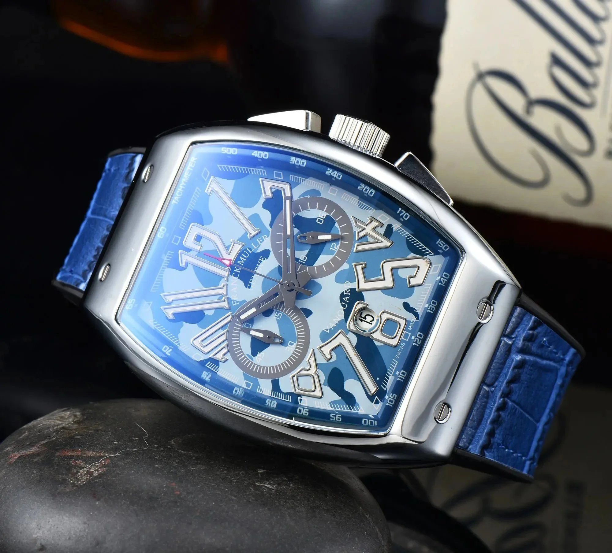 Franck Muller Vanguard Camouflage Chronograph Brown Leather Strap Mechanical Watch - 7