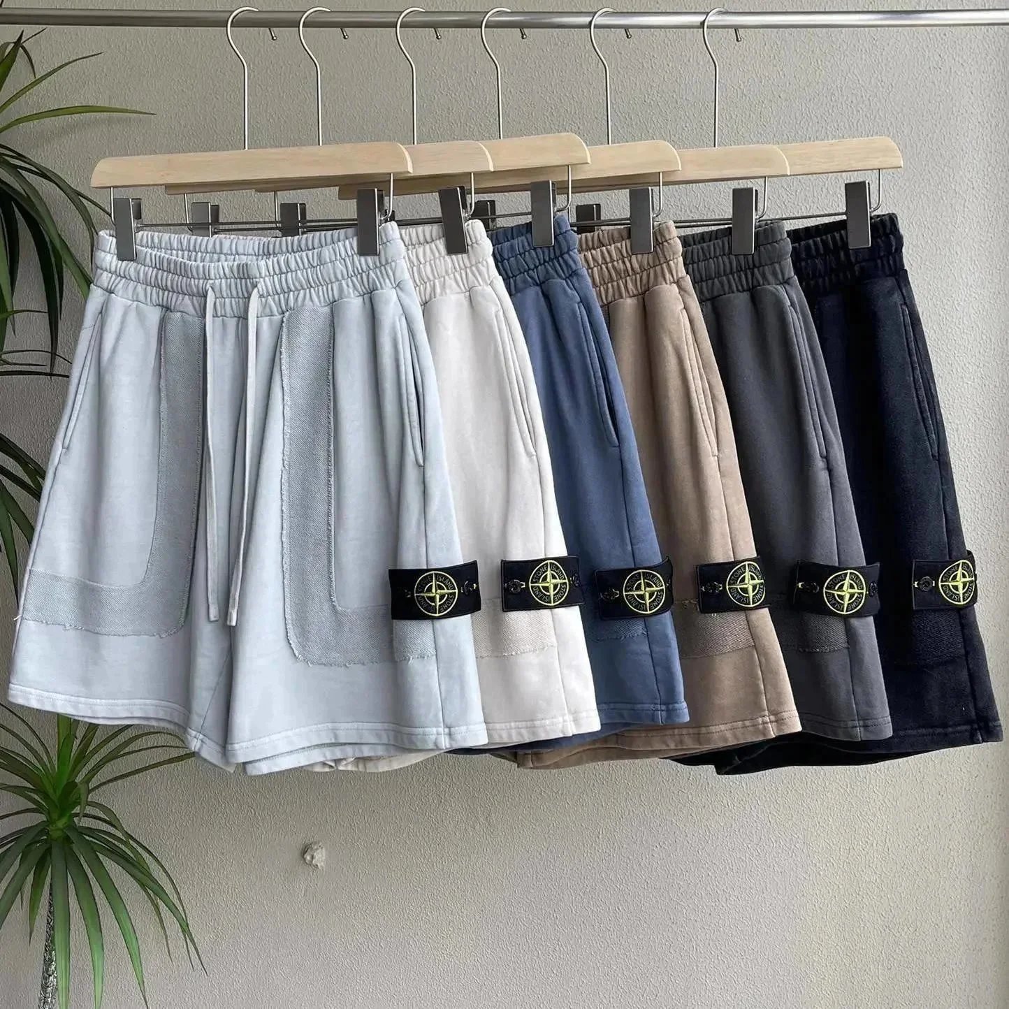 Stone Island Patchwork Velour Shorts Beige - 4