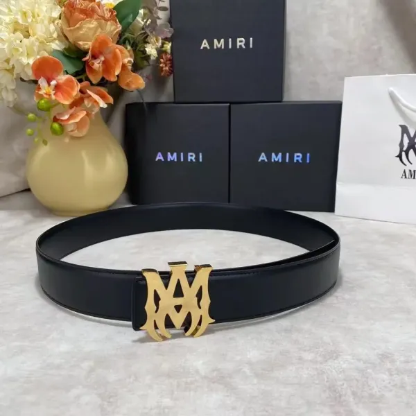 Amiri Double M Logo Belt Black Leather Belt - 1
