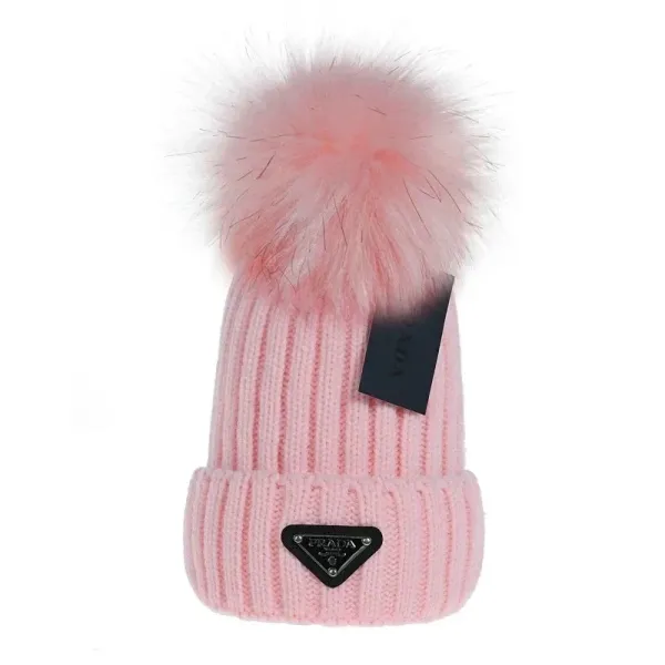 Prada Knit Beanie with Fur Pom-Pom Pink - 1