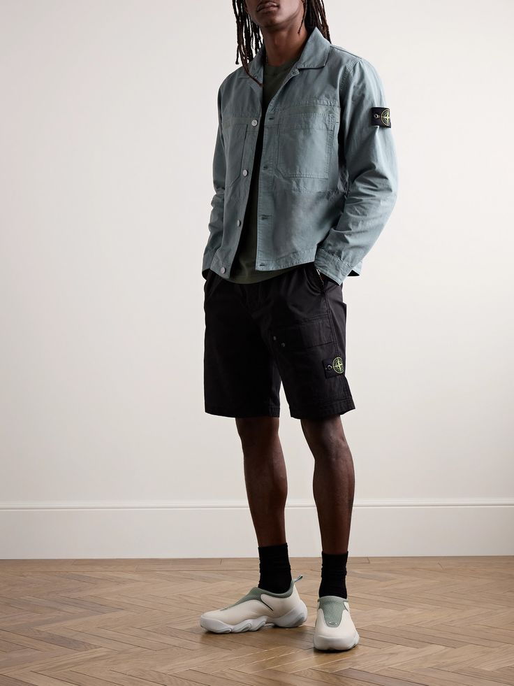 Stone Island Patchwork Velour Shorts Beige - 9