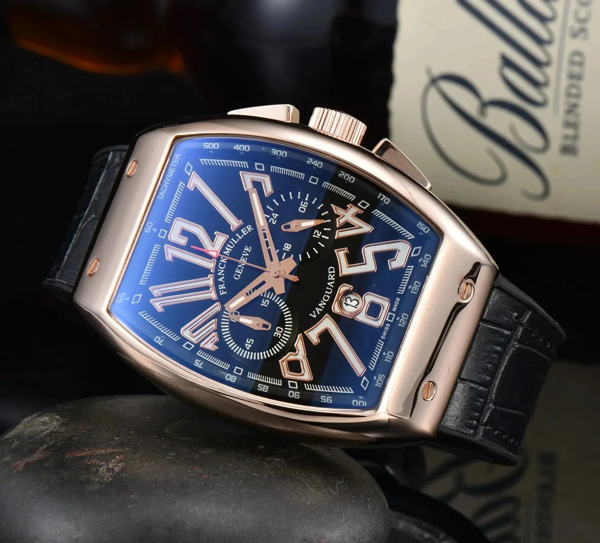 Franck Muller Vanguard Chronograph Blue Dial Rose Gold Mechanical Watch - 1