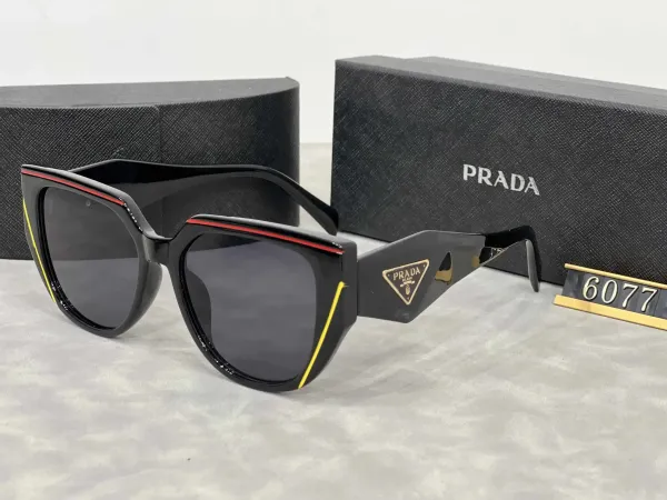 Prada PR 6077 Black Yellow Red Trim Sunglasses - 1