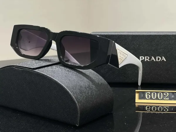 Prada PRADA Milano Triangle Logo Sunglasses Black and White Oversized Square Frame - 1