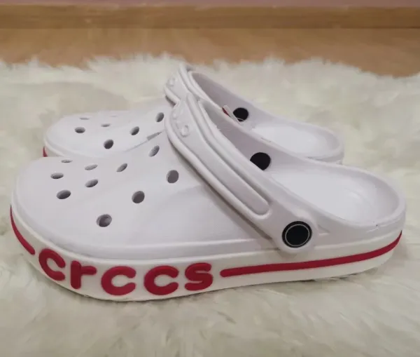 Crocs Classic Clog White with Red Logo Strap Sandals - 1