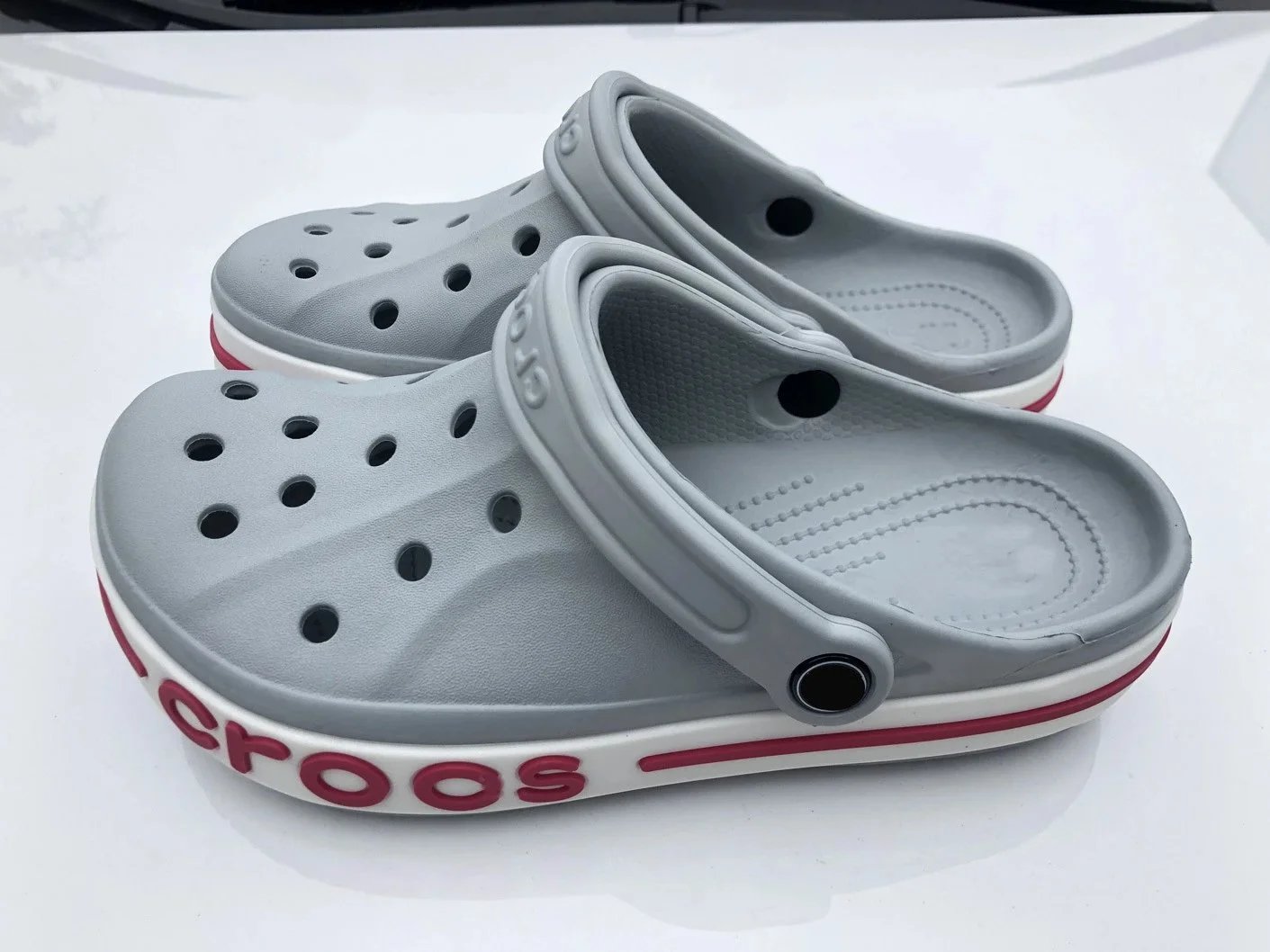 Crocs Classic Clog Gray with Red and White Sole Casual Shoes - 1