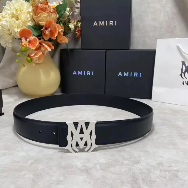 Amiri Logo Buckle Leather Belt Black - 1