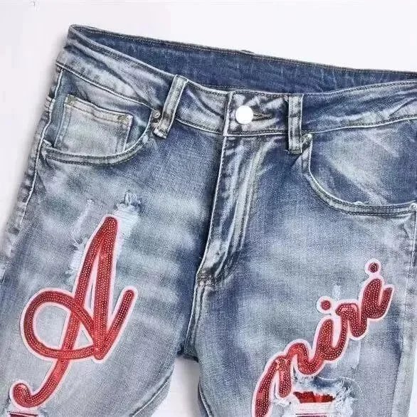 Gallery Dept. Distressed Washed Gray Jeans with Red Graphic - 4