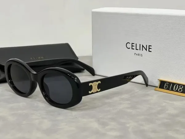 Celine 8012 Black Acetate Sunglasses with Gold Triomphe Logo - 1
