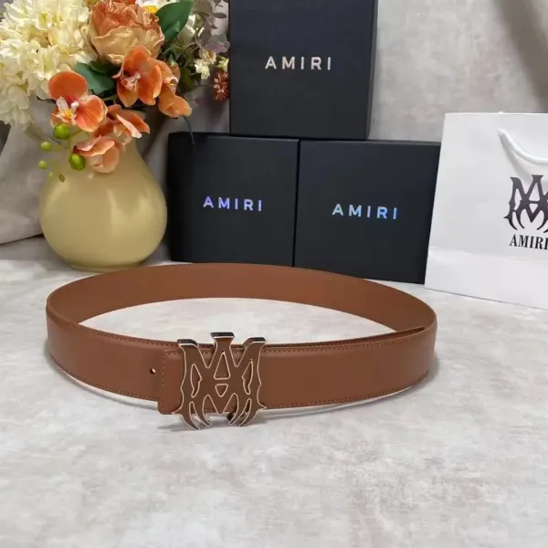 Amiri Logo Buckle Leather Belt Tan - 1