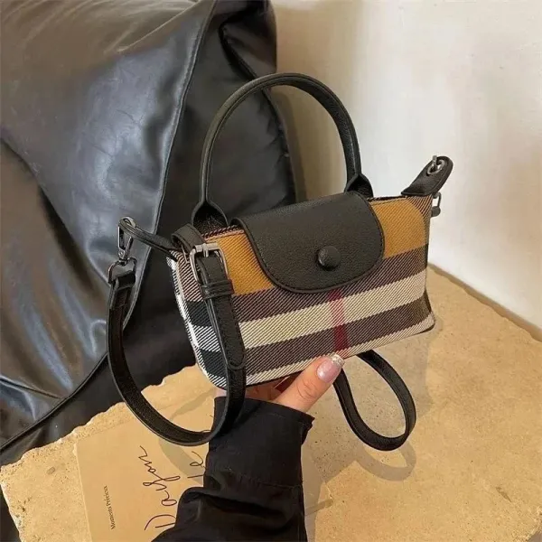 Burberry Mini Lola Bag Beige Brown Plaid Crossbody Bag - 1