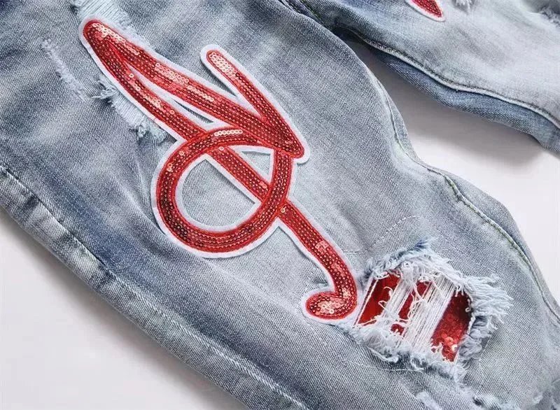 Gallery Dept. Distressed Washed Gray Jeans with Red Graphic - 6
