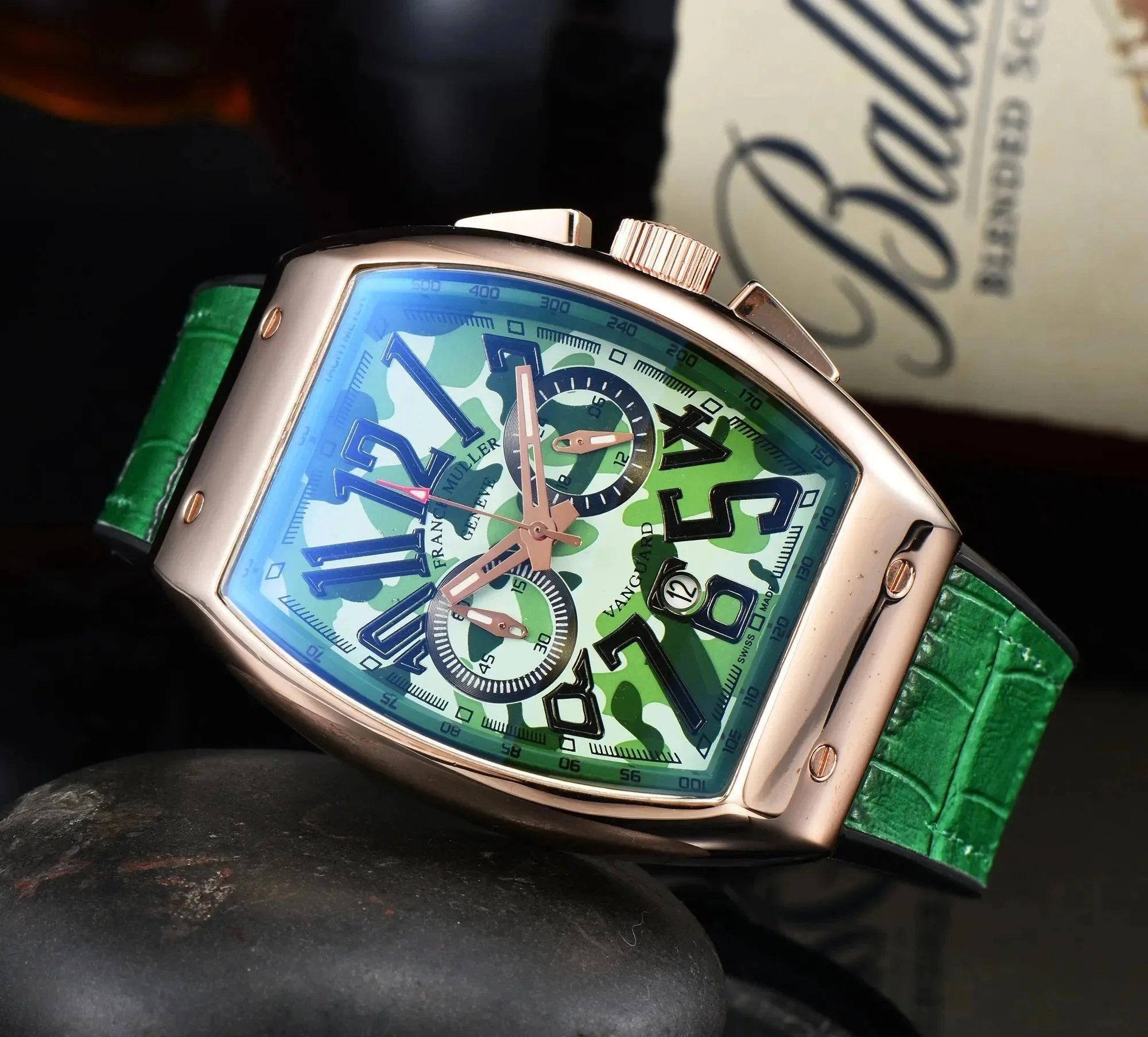 Franck Muller Vanguard Camouflage Chronograph Brown Leather Strap Mechanical Watch - 8