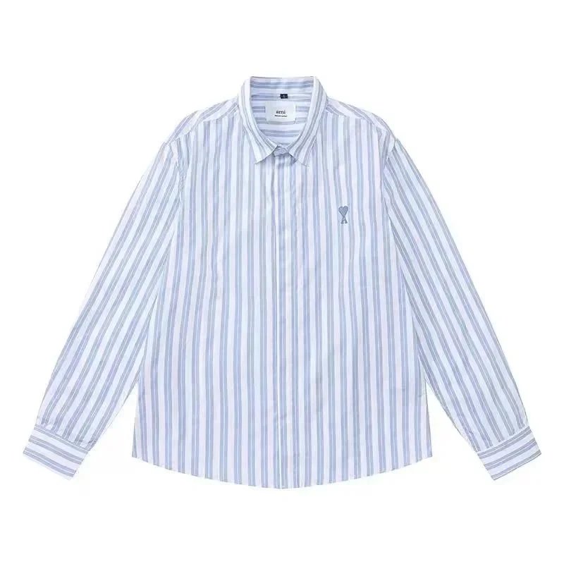 Ami Paris Striped Cotton Shirt Beige - 8