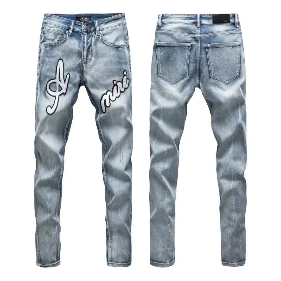 Gallery Dept. Distressed Washed Gray Jeans with Red Graphic - 10