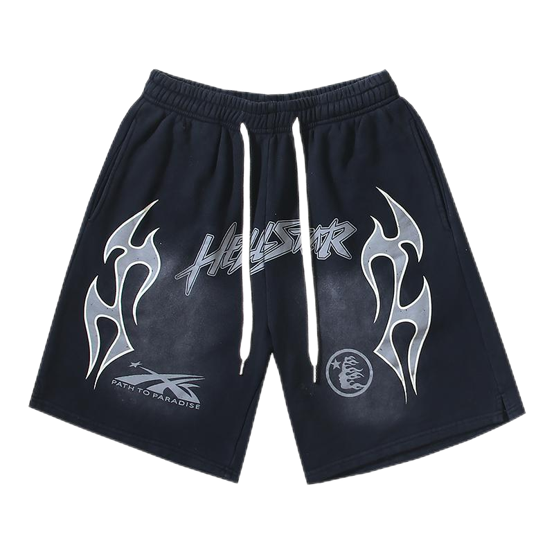 Hellstar Flame Logo Green Black Panel Shorts - 9