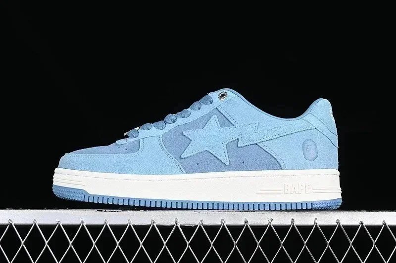 A Bathing Ape Bape Sta Low Light Blue Suede Sneakers - 1
